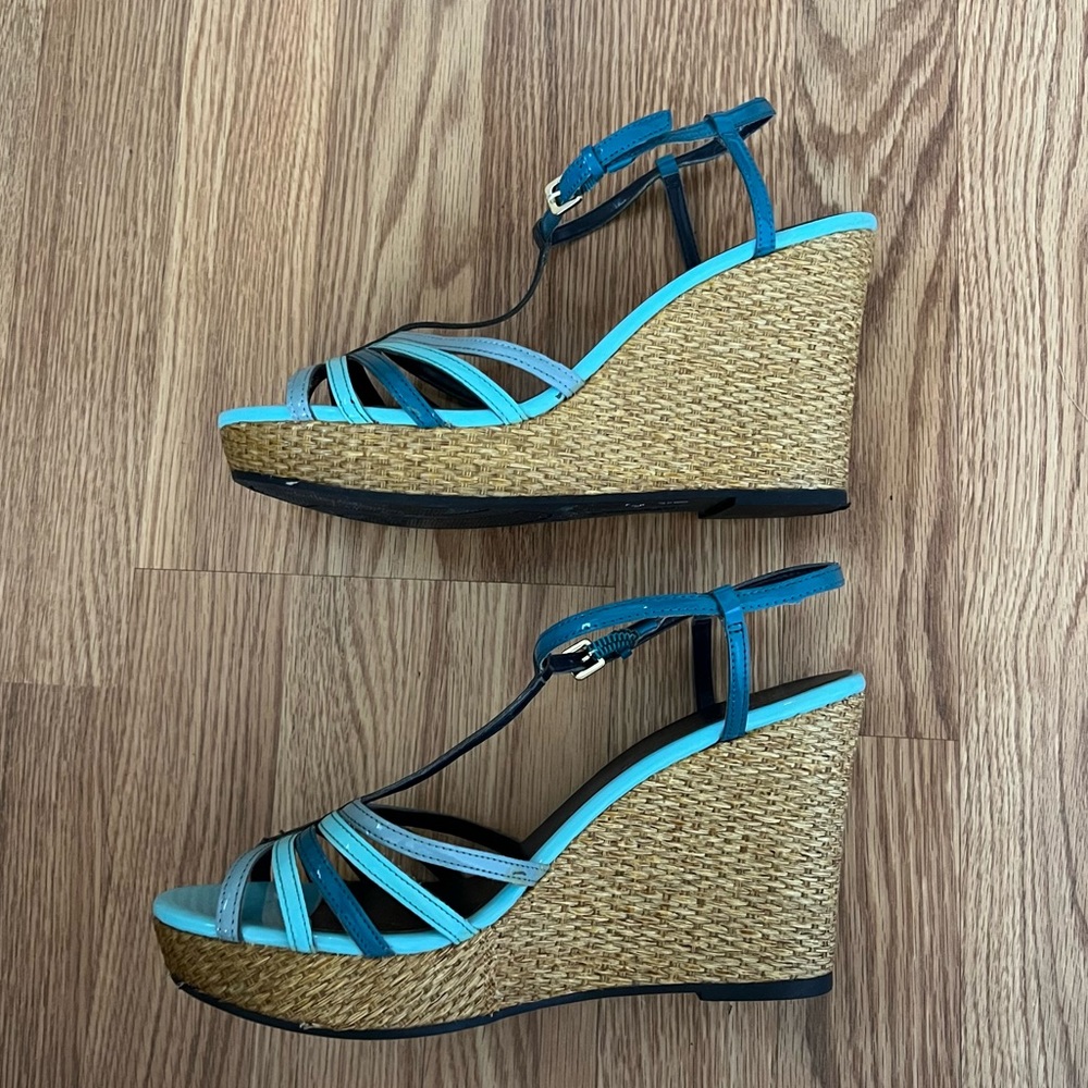 Christian Siriano for Payless wedge‎ Strappy sandals sz 9.5 turquoise t strap - Picture 5 of 14